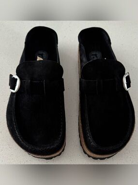 Birkenstock Buckley Black Suede Moccasin Clogs - Size 39 Narrow - Near New